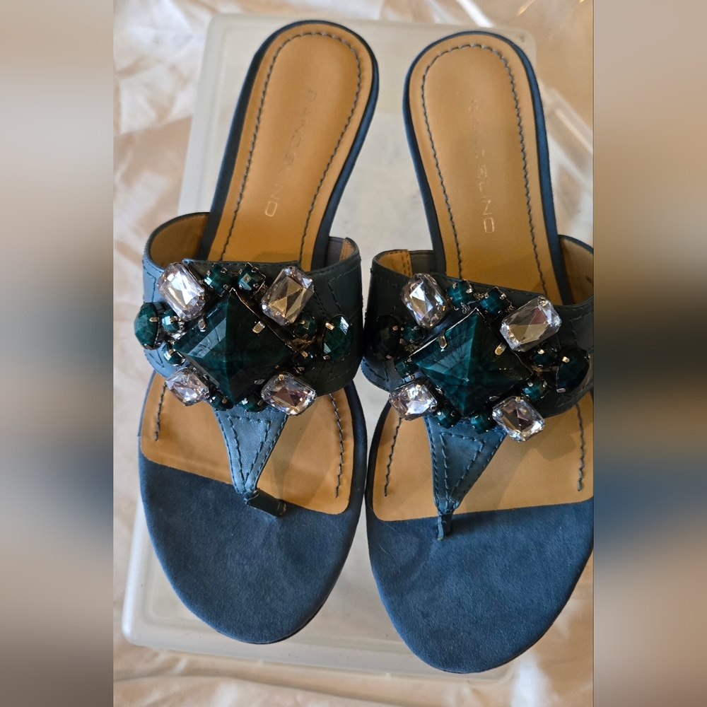Bandolino Women's Blue Crystal Embellished Mules Slip On Sandals Never Worn Y2k